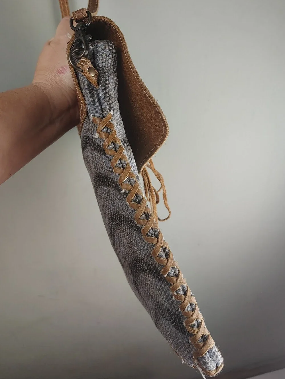 Myra Feelgood Factor Leather Woven Zebra Print Western Crossbody Bag